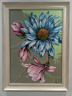 Юни,<br /> Синя маргаритка,<br /> техника: акрил, <br />размер: 50/70 см,<br /> цена: 400 лв.