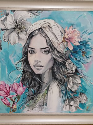 В прегръдката на цветята<br />размер: 60/60см.<br /> техника: Акрил;